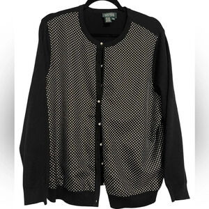 Lauren Ralph Lauren | Silk Polka Dotted Pearl Button Cardigan Sweater, Size 2X